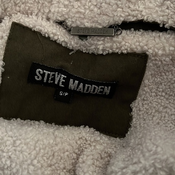 Steve Madden Walker Jacket Olive Green Sherpa Lined Zip Snap Button Cargo Jacket - Picture 7 of 7